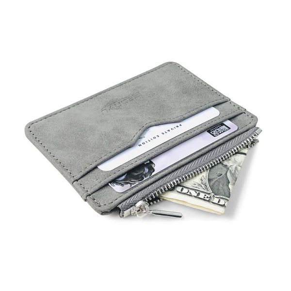 

card holders men's wallet short matte leather retro multi-card frosted fabric holder money minimalist purse transparent coins, Brown;gray