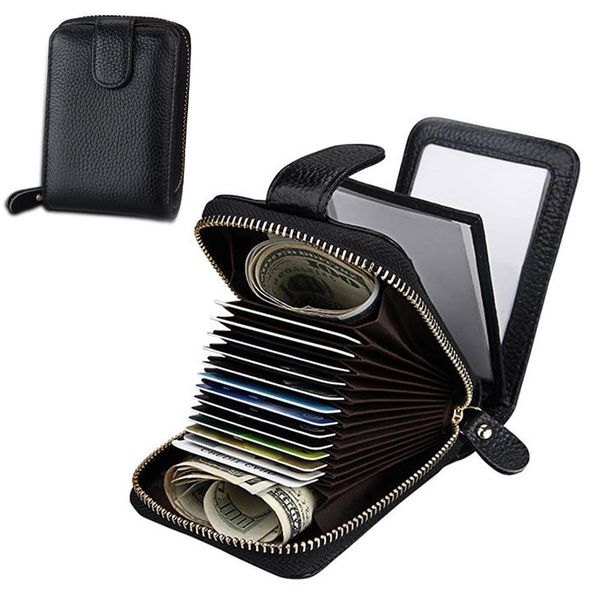 

card holders men and women fashion black case genuine leather casual coin purse large capacity, Brown;gray