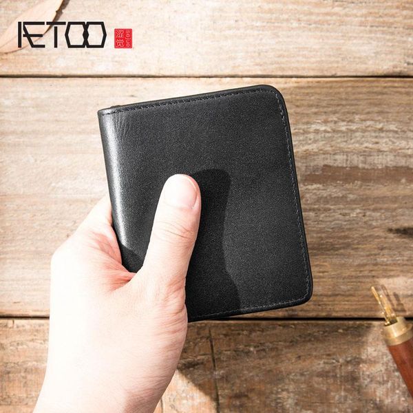 

wallets aetoo leather men's ultra-thin short wallet, simple first layer cowhide driver's license bag, youth trend wallet, Red;black