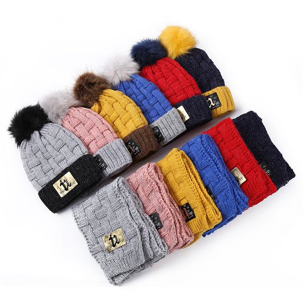 

warm woolen cap boys girls 2-8 years old knitted hat and scarf sets, Blue;gray