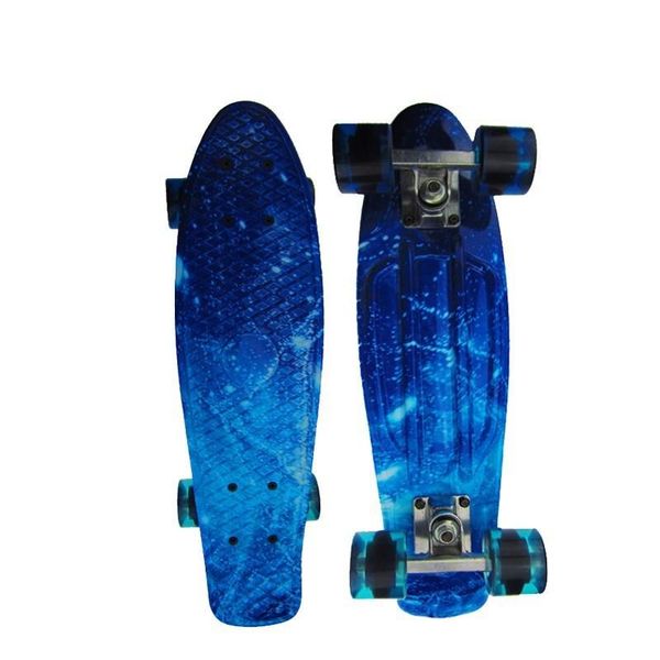 

2021 new 22 inch mini cruiser plastic skateboard retro longboard blue starry sky skateboard small fish board for boys & girls