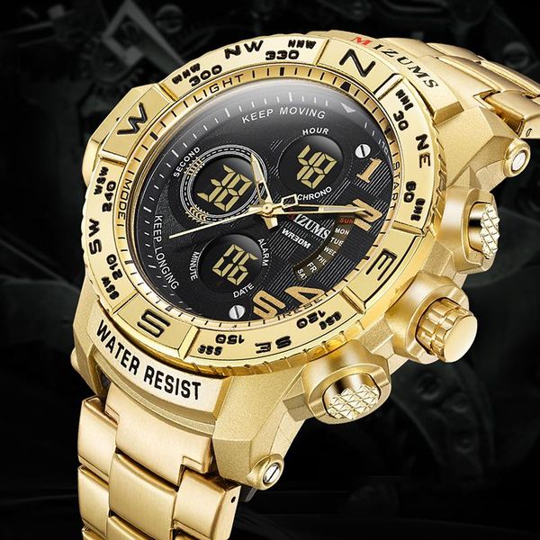 

wristwatches men's watch big sports quartz steel band electronic date male clock relogio masculino, Slivery;brown