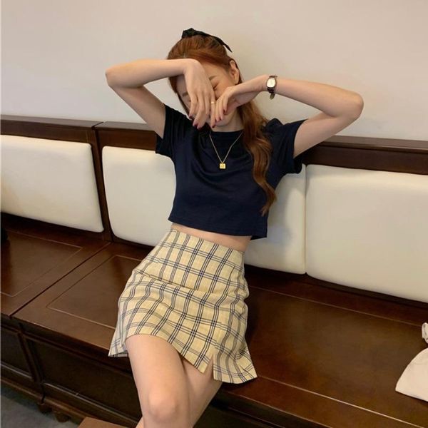 

skirts woman early spring 2021 retro plaid western girl skirt all-match a-line, Black
