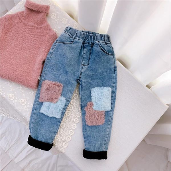 

children's jeans plus velvet thickening denim pants 2021 autumn and winter girls korean casual cowboy pants kids trousers jeans, Blue