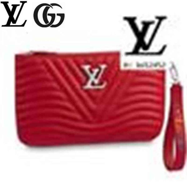

evening brand designer luxury vu07 m67500 new wave zip clutches pochette women real leather long wallet chain wallets compact purse key card, Red;black