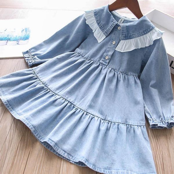

girl's dresses girls lace denim dress kids long sleeve fall wholesale, Red;yellow