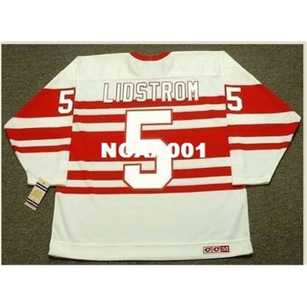 

668 #5 nicklas lidstrom detroit red wings 1992 ccm vintage retro hockey jersey or custom any name or number retro jersey, Black