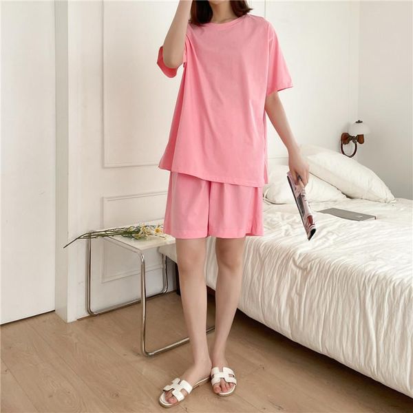 

women's tracksuits summer large size 2 piece casual homewear set women loose cotton pajamas short sleeve oversized tee high waist short, Gray