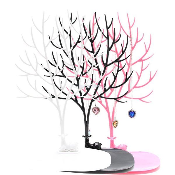 

jewelry pouches, bags necklace ring earring tree deer stand display organizer holder show rack dropship, Pink;blue