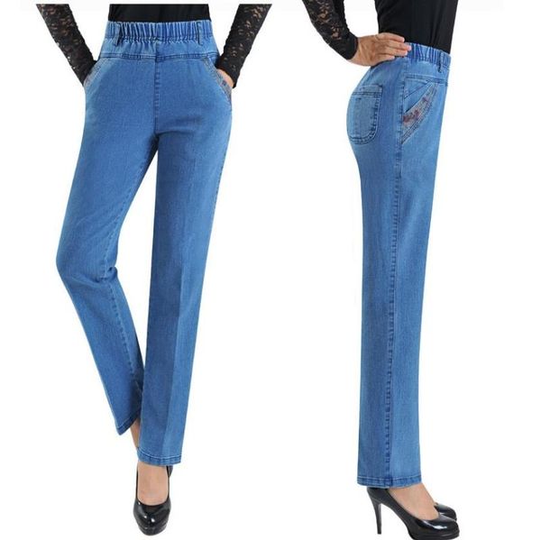 

women's jeans 2021 spring and autumn embroidered female harem high elastic waist plus size 7xl women long pant, Blue