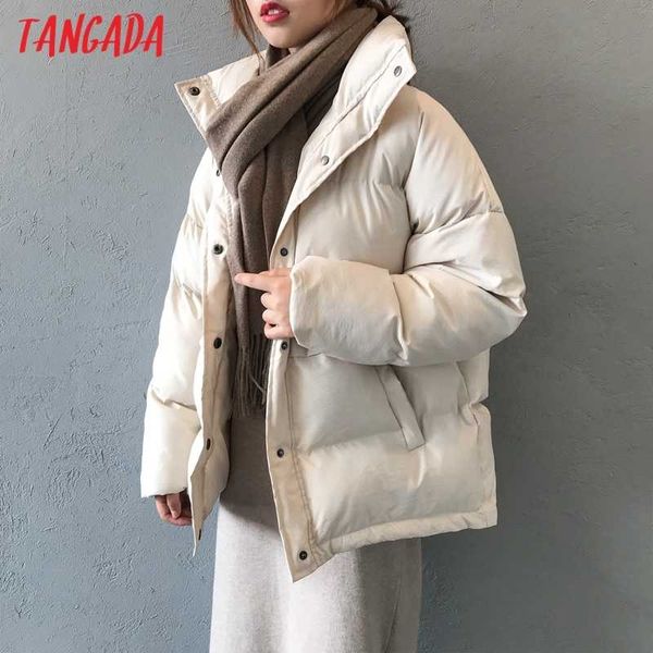 

tangada women solid white oversize parkas buttons winter female thick black warm coat overcoat asf60 201014