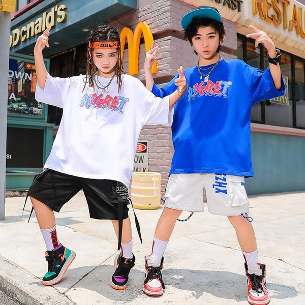 

stage wear kids hip hop dancing clothes for girls children short sleeved loose shorts boy jazz dance costumes clothing outfits sl5064, Black;red