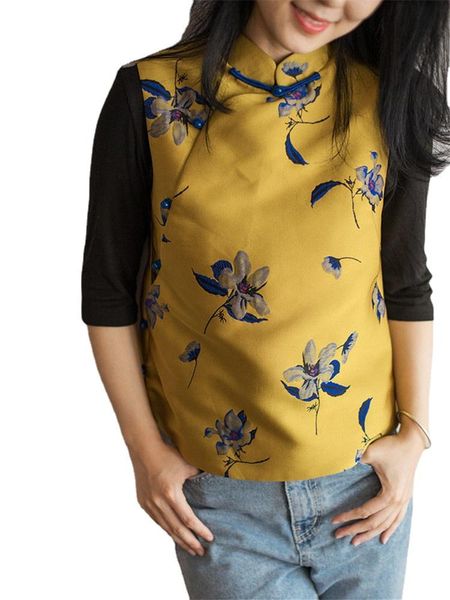 

ethnic clothing vintage cotton vest chinese style printed hanfu blouse women china traditional tang suit blusas gilet shirt, Red