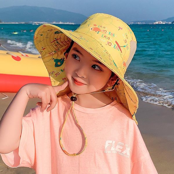 

wide brim hats summer children's sun cap boys and girls outdoor neck hanging earmuffs uv protection beach hatravel fashion cute, Blue;gray