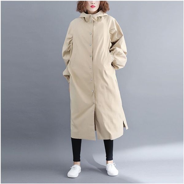

women's trench coats buykud women winter long coat casual cotton pleated batwing sleeve hooded single breasted wide-waisted solid outer, Tan;black