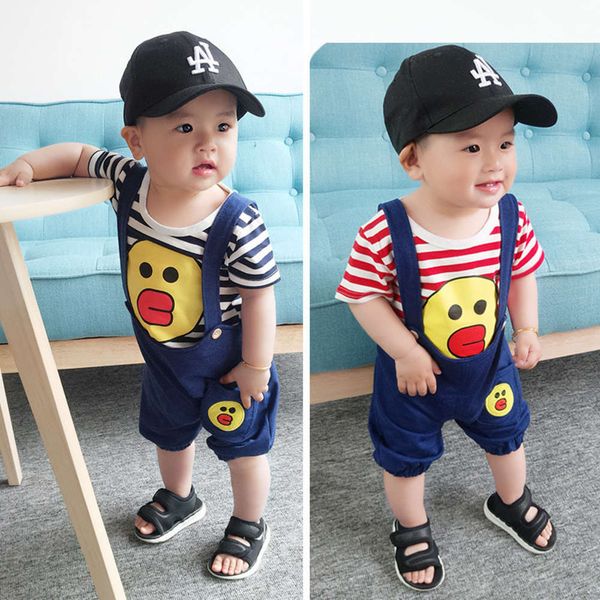 

children's clothing boys' 2020 new two piece trousers set baby's striped short sleeve summer fashion, Blue
