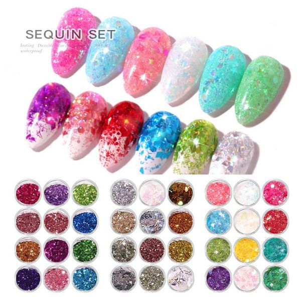 

nail art kits mirror sparkly butterfly sequins paillette mixed colors holographics glitter 3d flakes slices spangle accessories