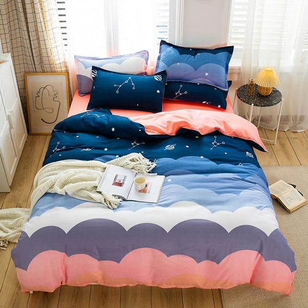 

bedding sets simple print bedsheet with pillowcase duvet cover soft bed sheet single double  king size quilt covers bedclothes xg