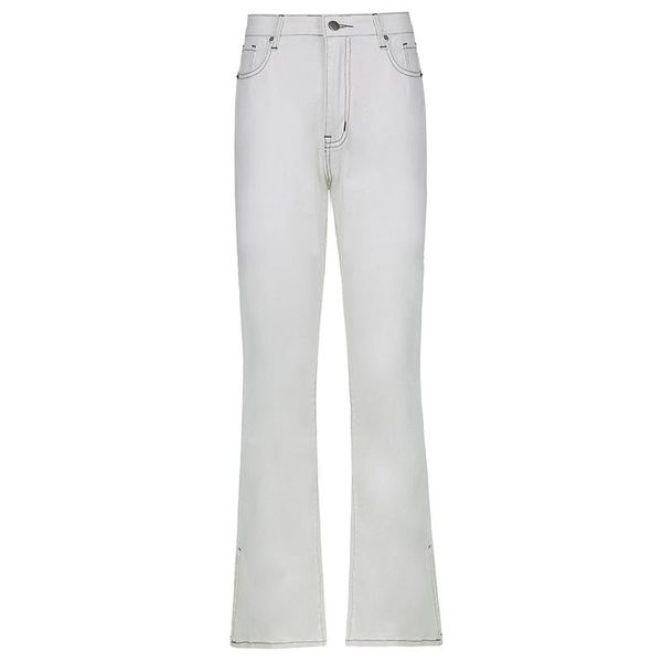 

women's jeans streetwear vintage trouser stylish white y2k for girls fashion high waist pants female straight split denim, Blue