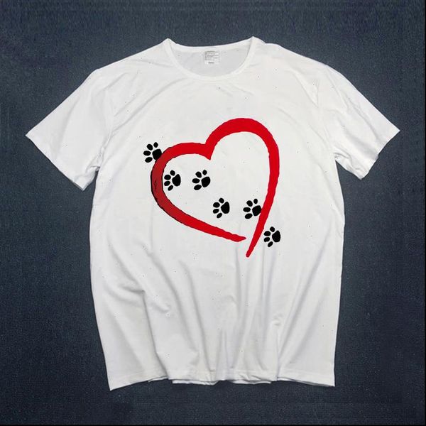 

womens t shirt women dog paw heart print girls clothing tees graphic female ladies lady tumblr, White