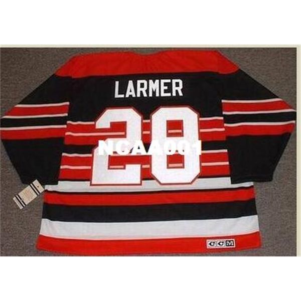 

001s #28 steve larmer chicago blackhawks 1992 ccm vintage hockey jersey or custom any name or number retro jersey, Black