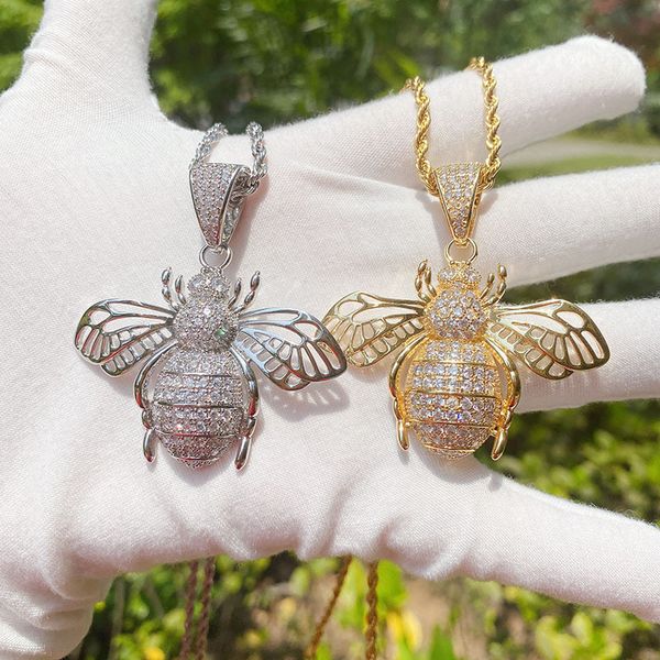 

selling hip hop jewelry little bee pendant copper set zircon necklace, Black