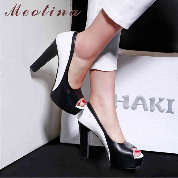 

dress shoes meotina high heels women platform spike heel office lady mixed colors peep toe pumps spring blue big size 33-45 9qf8, Black