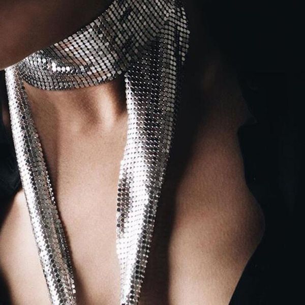 

punk statement aluminium alloy sequins pendant long choker necklace pendant neck collar necklaces for women fashion jewelry, Golden;silver