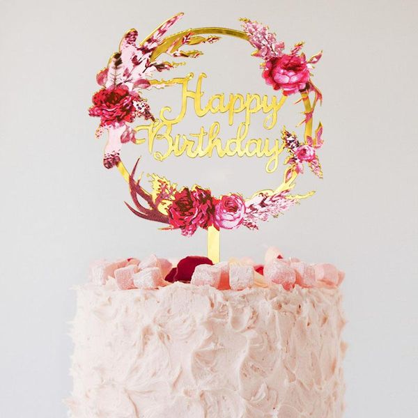 

gold acrylic rose flower happy birthday cake er for wedding birthday party baby shower cake dessert baking decoration