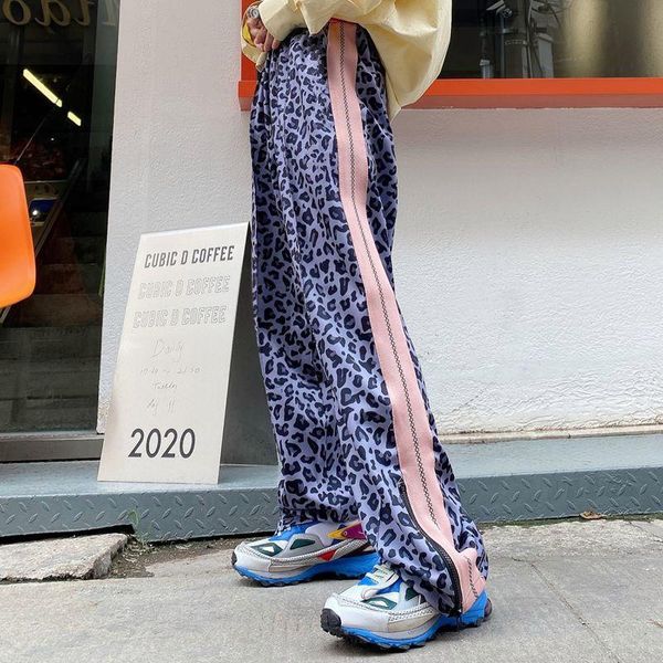 

women's pants & capris lady leopard patchwork contrast color cute elastic waist zippers pant y2k girl harajuku wide leg korean fashion, Black;white
