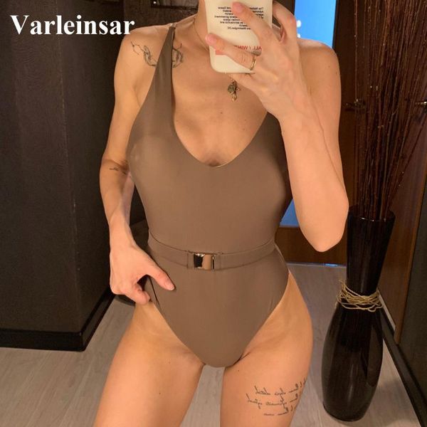 

women's swimwear 3 colors 2021 v neck one piece swimsuit women female bather with waistband bathing suit swim v1330, White;black