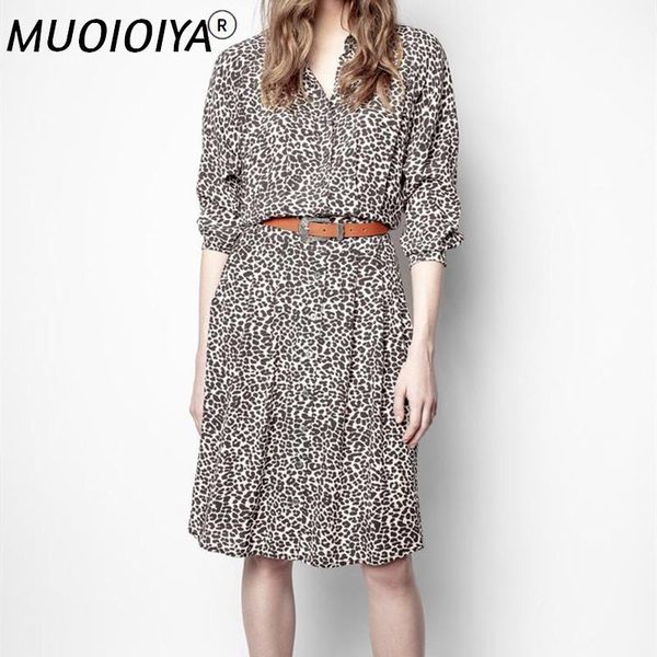 

casual dresses 100% viscose leopard print women's short dress elastic waist lady turn-down collar female knee-length robe, Black;gray
