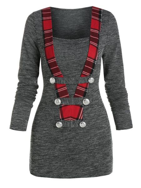 

women's sweaters button detail plaid print ribbed sweater, White;black