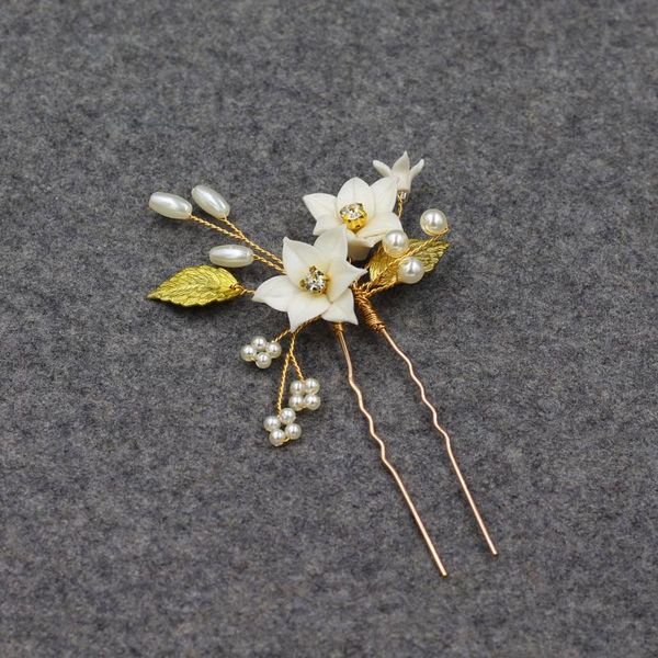 

headpieces elegant women golden alloy branch hairnip soft ceramics pearl rhinestone flower headdress set for wedding perform studio hp099, Silver