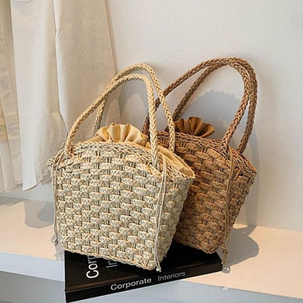 

outdoor bags 2021 summer beach style handbag vegetable basket straw woven bag female western fashion lady shoulder