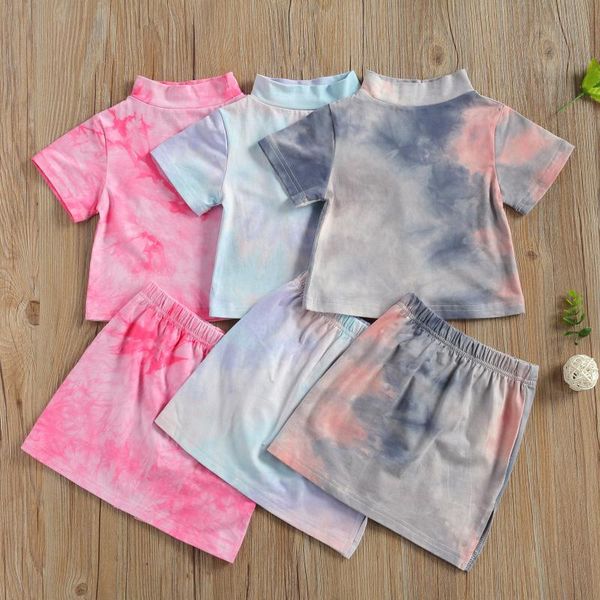 

clothing sets kids girls fashion 2-piece outfit set short sleeve tie-dye t-shirt+skirt children baby 2-7y 2021 summer, White