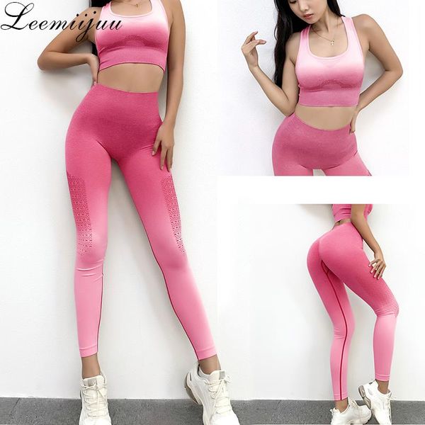 

leemiijuu 2021 yoga set sport wear women gym workout fitness clothing female sport suit high waist legging sports bra tracksuit, White;red