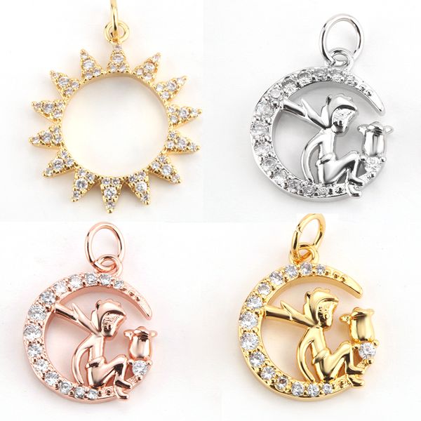 

charm charms for jewelry making supplies gold sun moon pendant diy earring bracelet necklace copper inlaid zircon accessories, Bronze;silver