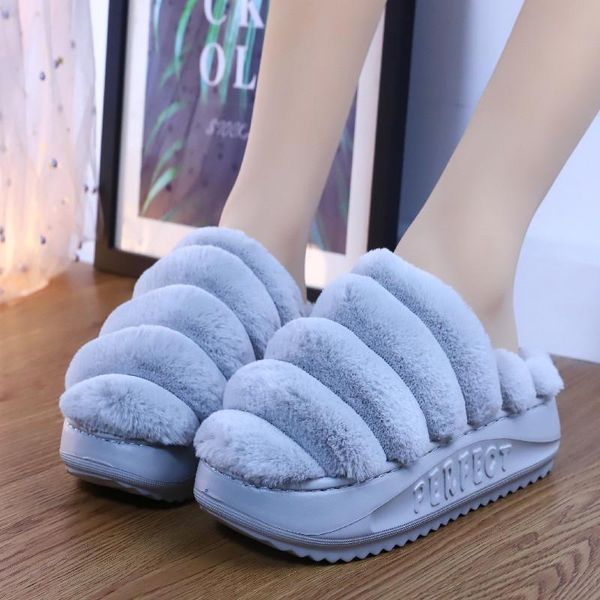 

slippers womens furry fashion platform shoes autumn winter anti-skid warm fur for indoor home dropshopping, Black
