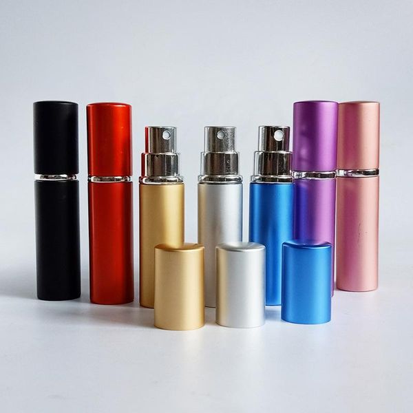 

storage bottles & jars 60 x 5ml flat head glass fine mist perfume bottle bright color aluminum outer sample jar wholesale