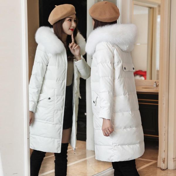 

bottle medium and long pu leather down cotton padded jacket for women's 2021 winter wear, Black