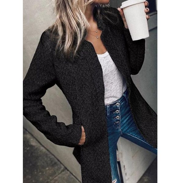 

wepbel autumn long loose jackets solid color thick short woolen coat women open stitch outwear coats female fashion jacket, Black;brown