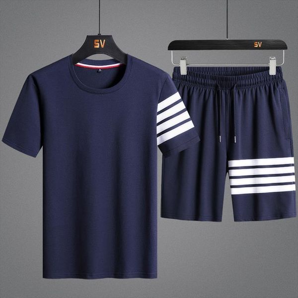 

solid color set t shirt mens tracksuits shorts summer fashion clothing 2 suits short sleeve, Gray