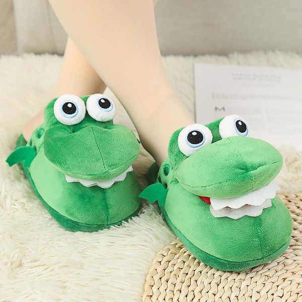

women crocodiles plush slippers with open mouth cotton slippers with a moving mouth for winter a66, Black