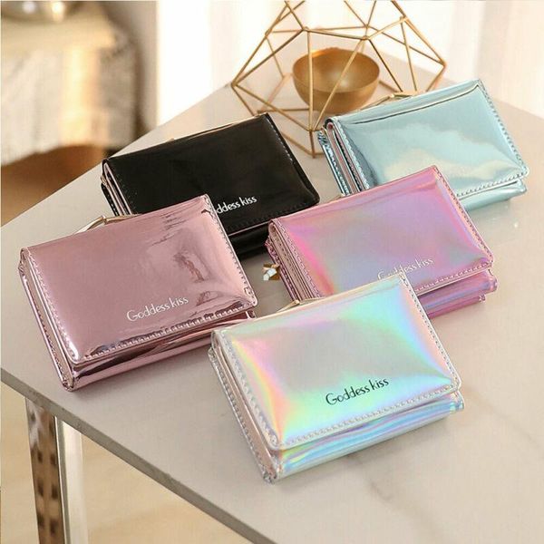 

wallets 5 colors summer stylish women luxury laser girls leather wallet card holder coin purse clutch mini, Red;black
