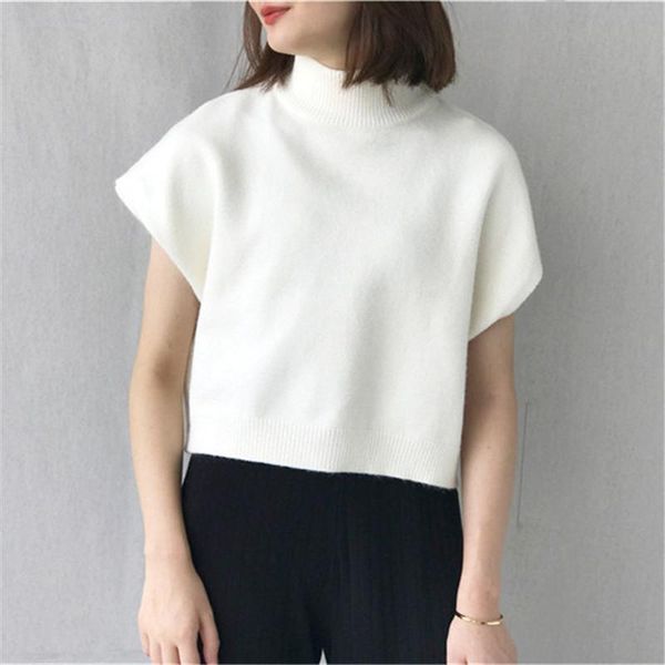 

women's sweaters solid color sleeveless sweater pullovers female ol 2021 autumn korean style women half turtleneck knit ns1292, White;black