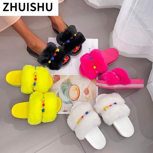 

slippers 2021 summer women sandals open toe outdoor yellow fluffy comfortable female shoes plush chunky platform, Black