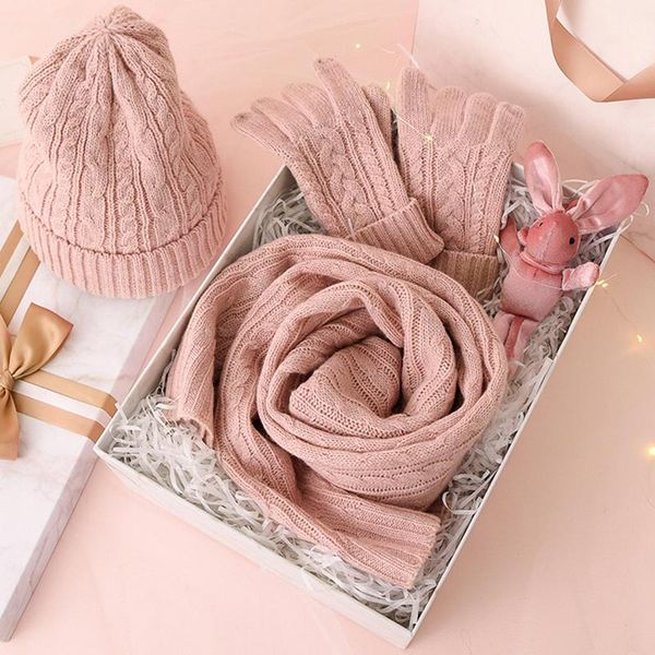 

hats, scarves & gloves sets 3pc knitted hat scarf glove for women's winter warm wool twist cap gorros bonnet solid headband knit year&#, Blue;gray