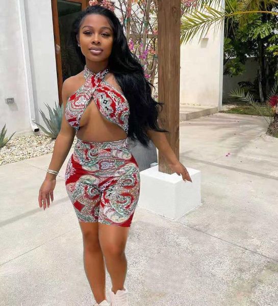 

women's tracksuits women print halter jumpsuit sleeveless hollow out backless playsuits fashion streetwear summer romper shorts, Gray