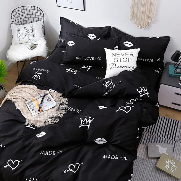 

bedding sets modern set  king black duvet cover crown soft quilt with sheet pillowcase cartoon bedclothes 3/4pcs
